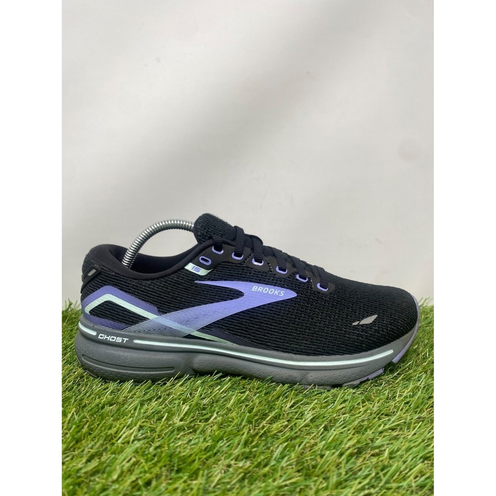 Brooks Ghost 15 Womens 8.5 B Black Purple Athletic Running Shoes Sneakers Gym